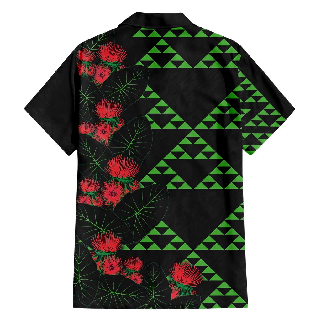 Hawaiian Green Kakau Art Tattoo-Ohia Lehua and Taro Leaves Family Matching Short Sleeve Bodycon Dress and Hawaiian Shirt LT03 - Polynesian Pride