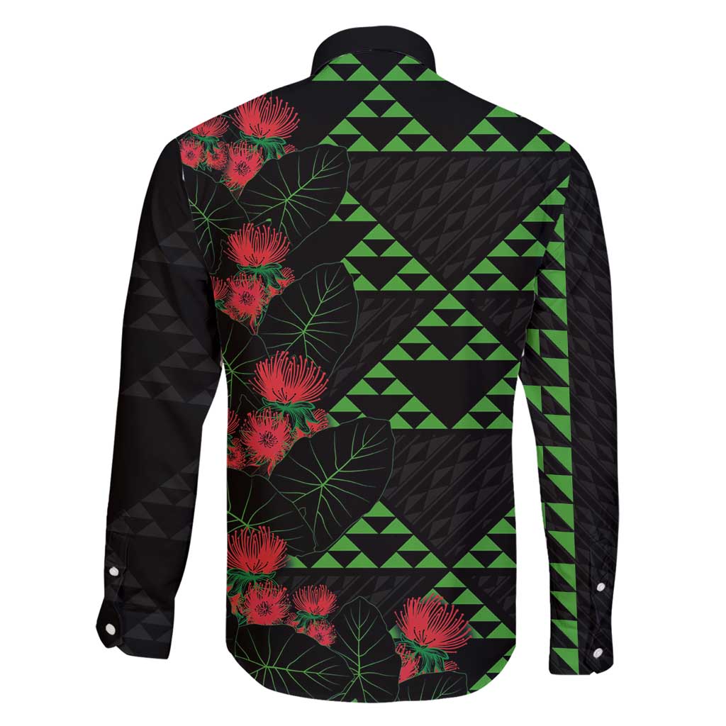 Hawaiian Green Kakau Art Tattoo-Ohia Lehua and Taro Leaves Family Matching Short Sleeve Bodycon Dress and Hawaiian Shirt LT03 - Polynesian Pride