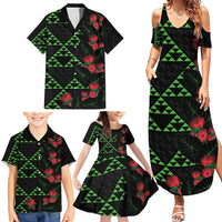 Hawaiian Green Kakau Art Tattoo-Ohia Lehua and Taro Leaves Family Matching Summer Maxi Dress and Hawaiian Shirt LT03 - Polynesian Pride
