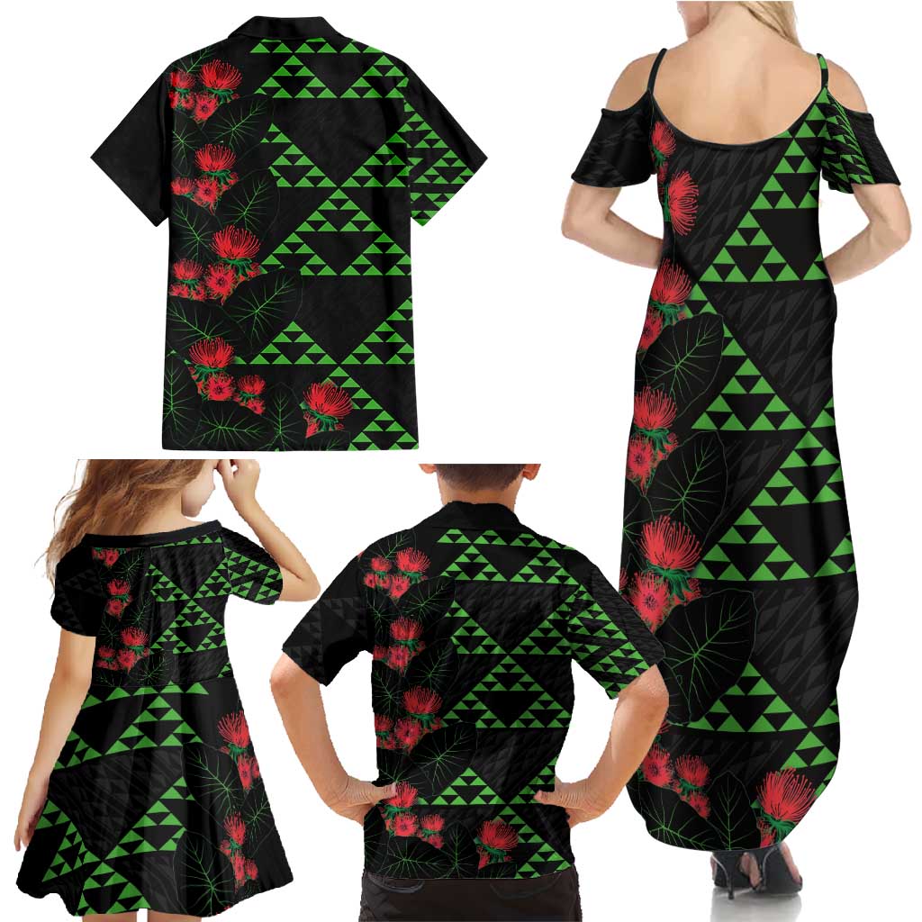 Hawaiian Green Kakau Art Tattoo-Ohia Lehua and Taro Leaves Family Matching Summer Maxi Dress and Hawaiian Shirt LT03 - Polynesian Pride