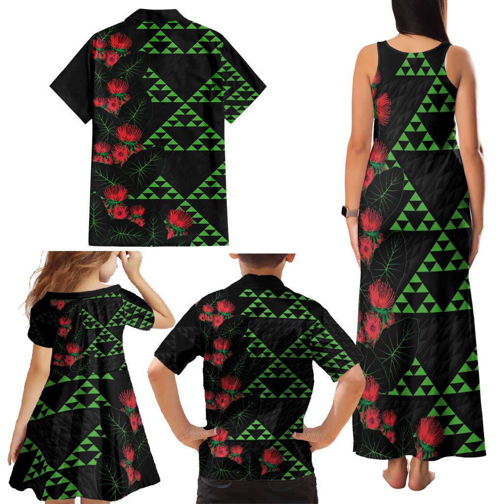 Hawaiian Green Kakau Art Tattoo-Ohia Lehua and Taro Leaves Family Matching Tank Maxi Dress and Hawaiian Shirt LT03 - Polynesian Pride