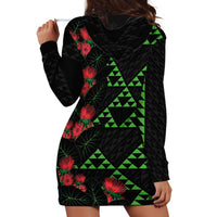 Hawaiian Green Kakau Art Tattoo-Ohia Lehua and Taro Leaves Hoodie Dress LT03 - Polynesian Pride