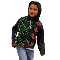 Hawaiian Green Kakau Art Tattoo-Ohia Lehua and Taro Leaves Kid Hoodie LT03 - Polynesian Pride