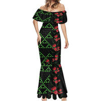 Hawaiian Green Kakau Art Tattoo-Ohia Lehua and Taro Leaves Mermaid Dress LT03 - Polynesian Pride