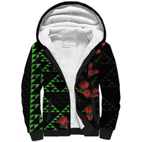 Hawaiian Green Kakau Art Tattoo-Ohia Lehua and Taro Leaves Sherpa Hoodie LT03 Unisex Black-Green - Polynesian Pride