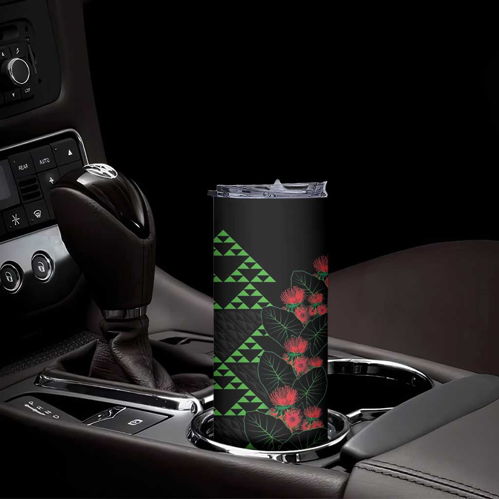 Hawaiian Green Kakau Art Tattoo-Ohia Lehua and Taro Leaves Skinny Tumbler LT03 - Polynesian Pride