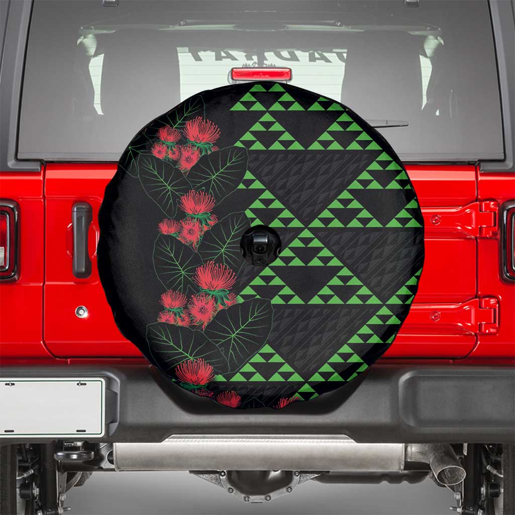 Hawaiian Green Kakau Art Tattoo-Ohia Lehua and Taro Leaves Spare Tire Cover LT03 - Polynesian Pride