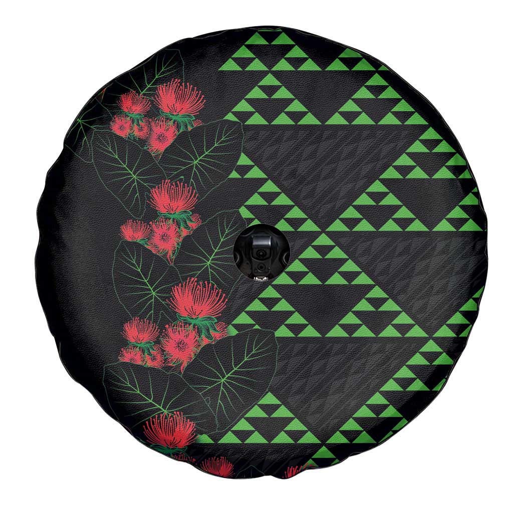 Hawaiian Green Kakau Art Tattoo-Ohia Lehua and Taro Leaves Spare Tire Cover LT03 - Polynesian Pride