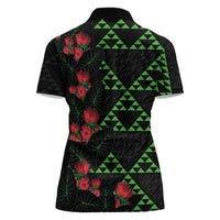 Hawaiian Green Kakau Art Tattoo-Ohia Lehua and Taro Leaves Women Polo Shirt LT03 - Polynesian Pride