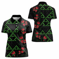 Hawaiian Green Kakau Art Tattoo-Ohia Lehua and Taro Leaves Women Polo Shirt LT03 - Polynesian Pride