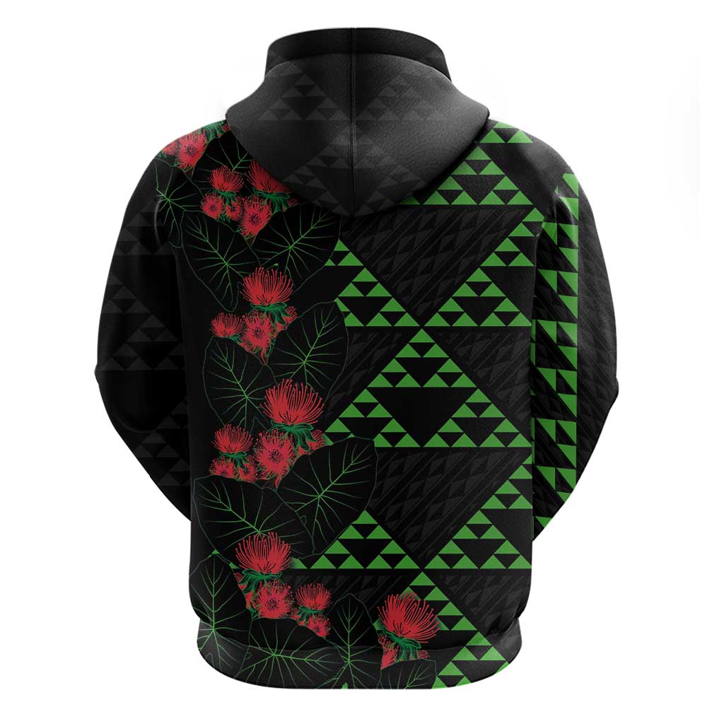 Hawaiian Green Kakau Art Tattoo-Ohia Lehua and Taro Leaves Zip Hoodie LT03 - Polynesian Pride