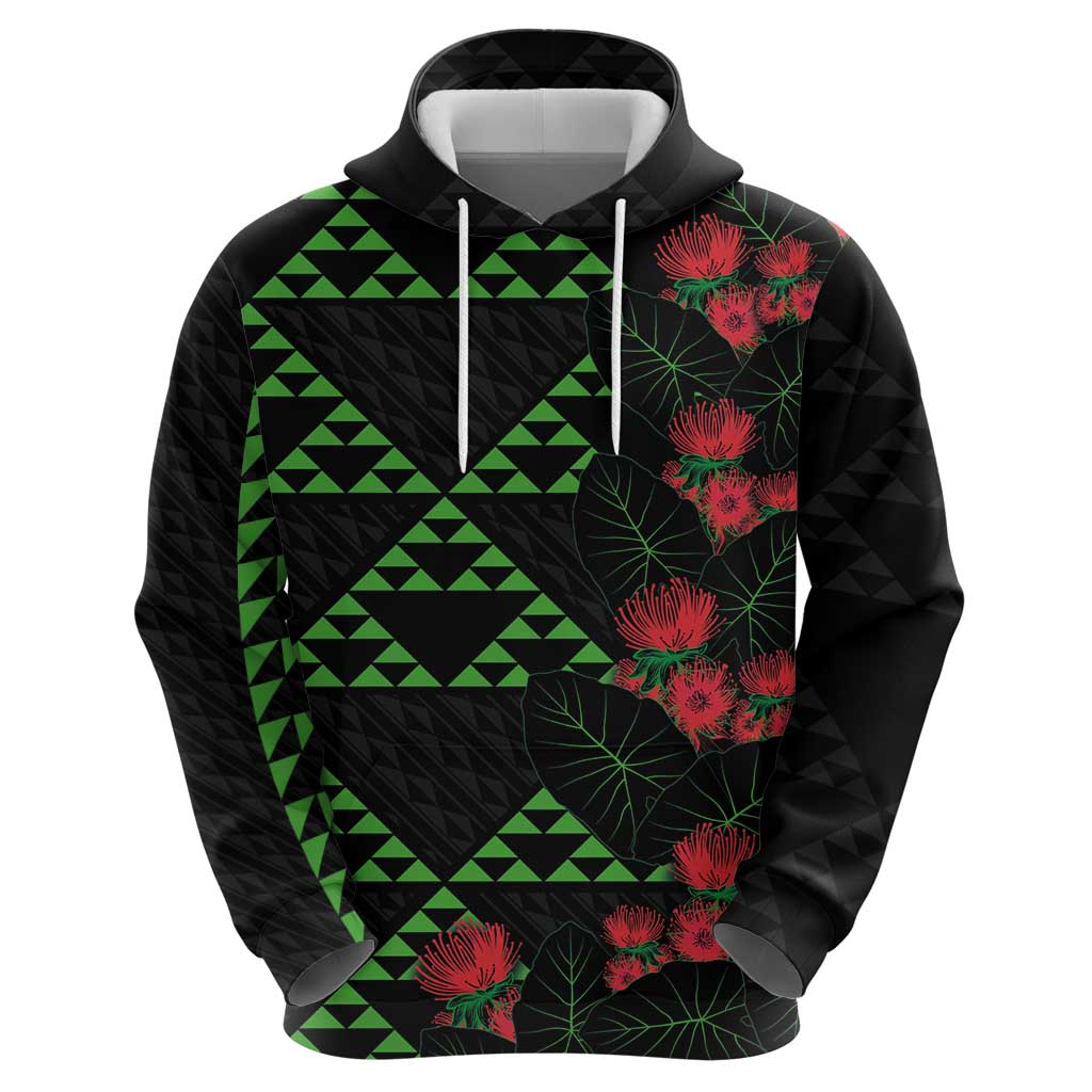 Hawaiian Green Kakau Art Tattoo-Ohia Lehua and Taro Leaves Zip Hoodie LT03 - Polynesian Pride