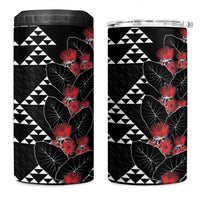 Hawaiian White Kakau Art Tattoo-Ohia Lehua and Taro Leaves 4 in 1 Can Cooler Tumbler LT03 One Size: 16 oz Black-White - Polynesian Pride