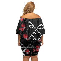 Hawaiian White Kakau Art Tattoo-Ohia Lehua and Taro Leaves Family Matching Off Shoulder Short Dress and Hawaiian Shirt LT03 - Polynesian Pride