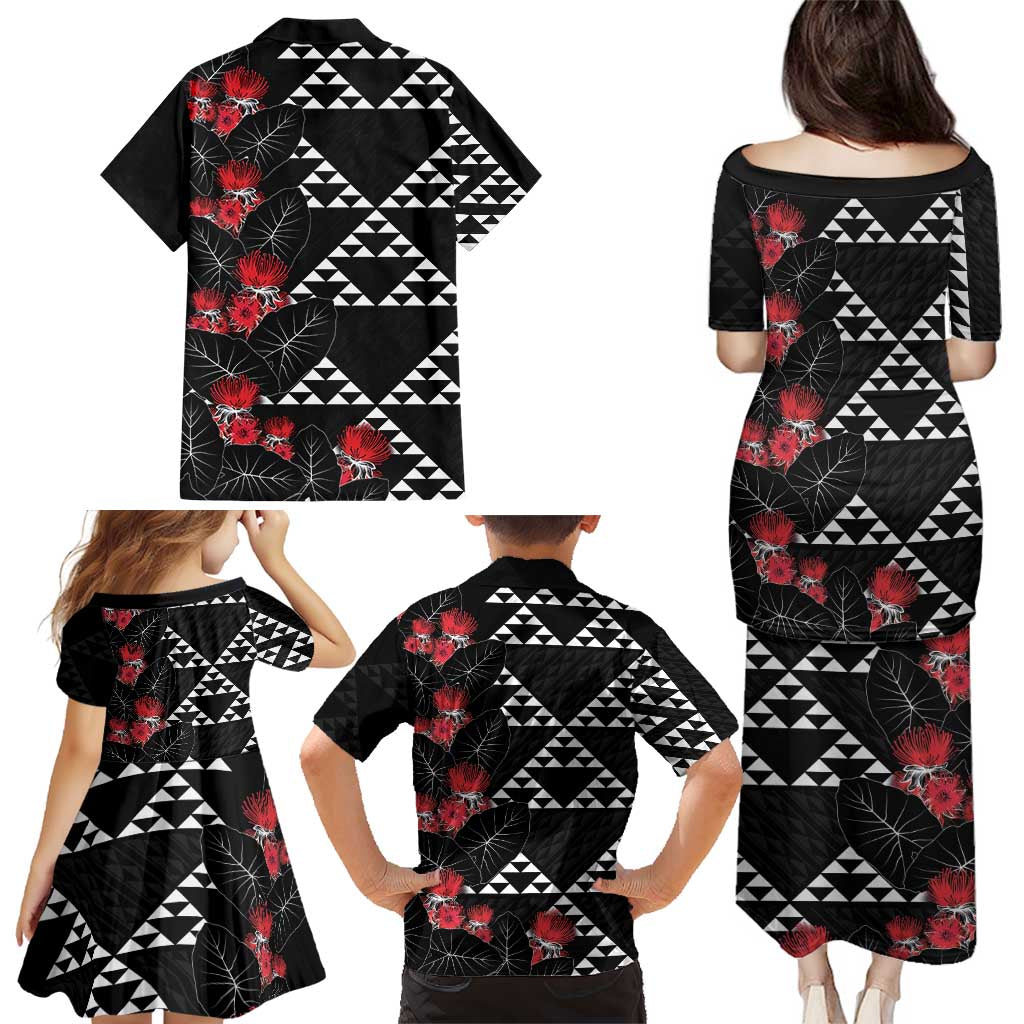 Hawaiian White Kakau Art Tattoo-Ohia Lehua and Taro Leaves Family Matching Puletasi and Hawaiian Shirt LT03 - Polynesian Pride