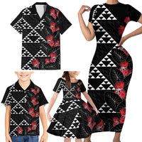 Hawaiian White Kakau Art Tattoo-Ohia Lehua and Taro Leaves Family Matching Short Sleeve Bodycon Dress and Hawaiian Shirt LT03 - Polynesian Pride