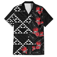 Hawaiian White Kakau Art Tattoo-Ohia Lehua and Taro Leaves Family Matching Short Sleeve Bodycon Dress and Hawaiian Shirt LT03 Dad's Shirt - Short Sleeve Black-White - Polynesian Pride