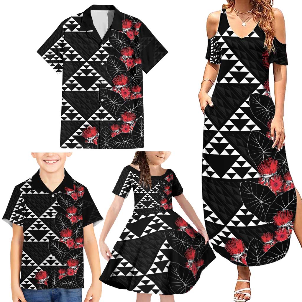Hawaiian White Kakau Art Tattoo-Ohia Lehua and Taro Leaves Family Matching Summer Maxi Dress and Hawaiian Shirt LT03 - Polynesian Pride