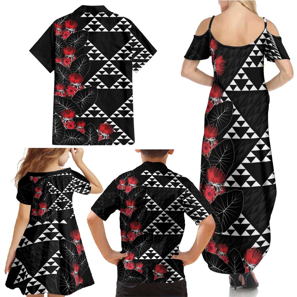Hawaiian White Kakau Art Tattoo-Ohia Lehua and Taro Leaves Family Matching Summer Maxi Dress and Hawaiian Shirt LT03 - Polynesian Pride