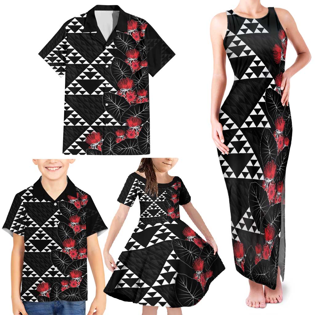 Hawaiian White Kakau Art Tattoo-Ohia Lehua and Taro Leaves Family Matching Tank Maxi Dress and Hawaiian Shirt LT03 - Polynesian Pride