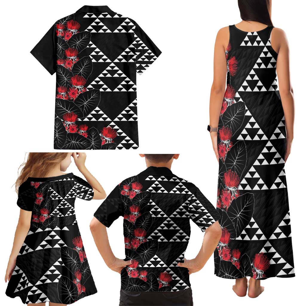 Hawaiian White Kakau Art Tattoo-Ohia Lehua and Taro Leaves Family Matching Tank Maxi Dress and Hawaiian Shirt LT03 - Polynesian Pride
