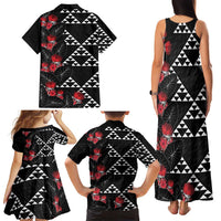 Hawaiian White Kakau Art Tattoo-Ohia Lehua and Taro Leaves Family Matching Tank Maxi Dress and Hawaiian Shirt LT03 - Polynesian Pride