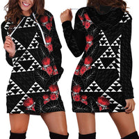 Hawaiian White Kakau Art Tattoo-Ohia Lehua and Taro Leaves Hoodie Dress LT03 - Polynesian Pride