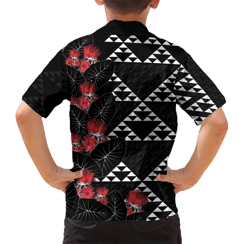Hawaiian White Kakau Art Tattoo-Ohia Lehua and Taro Leaves Kid Hawaiian Shirt LT03 - Polynesian Pride