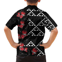 Hawaiian White Kakau Art Tattoo-Ohia Lehua and Taro Leaves Kid Hawaiian Shirt LT03 - Polynesian Pride