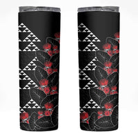 Hawaiian White Kakau Art Tattoo-Ohia Lehua and Taro Leaves Skinny Tumbler LT03 Black-White - Polynesian Pride