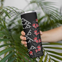 Hawaiian White Kakau Art Tattoo-Ohia Lehua and Taro Leaves Skinny Tumbler LT03 - Polynesian Pride