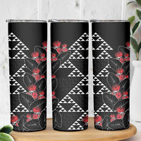 Hawaiian White Kakau Art Tattoo-Ohia Lehua and Taro Leaves Skinny Tumbler LT03 - Polynesian Pride