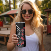 Hawaiian White Kakau Art Tattoo-Ohia Lehua and Taro Leaves Skinny Tumbler LT03 - Polynesian Pride