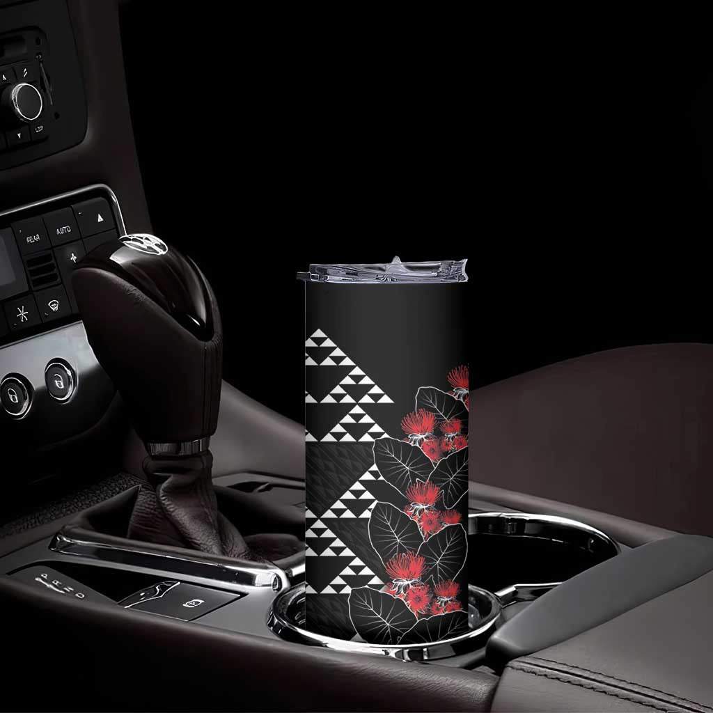 Hawaiian White Kakau Art Tattoo-Ohia Lehua and Taro Leaves Skinny Tumbler LT03 - Polynesian Pride