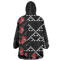 Hawaiian White Kakau Art Tattoo-Ohia Lehua and Taro Leaves Wearable Blanket Hoodie LT03 - Polynesian Pride