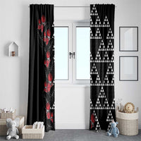 Hawaiian White Kakau Art Tattoo-Ohia Lehua and Taro Leaves Window Curtain
