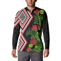 Aotearoa Tukutuku Motif Button Sweatshirt Pohutukawa and Fern Leaves
