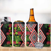 Aotearoa Tukutuku Motif 4 in 1 Can Cooler Tumbler Pohutukawa and Fern Leaves LT03 - Polynesian Pride