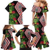 Aotearoa Tukutuku Motif Family Matching Mermaid Dress and Hawaiian Shirt Pohutukawa and Fern Leaves LT03 - Polynesian Pride