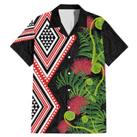 Aotearoa Tukutuku Motif Family Matching Mermaid Dress and Hawaiian Shirt Pohutukawa and Fern Leaves LT03 Dad's Shirt - Short Sleeve Black - Polynesian Pride