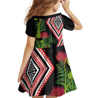 Aotearoa Tukutuku Motif Family Matching Off Shoulder Maxi Dress and Hawaiian Shirt Pohutukawa and Fern Leaves LT03 - Polynesian Pride