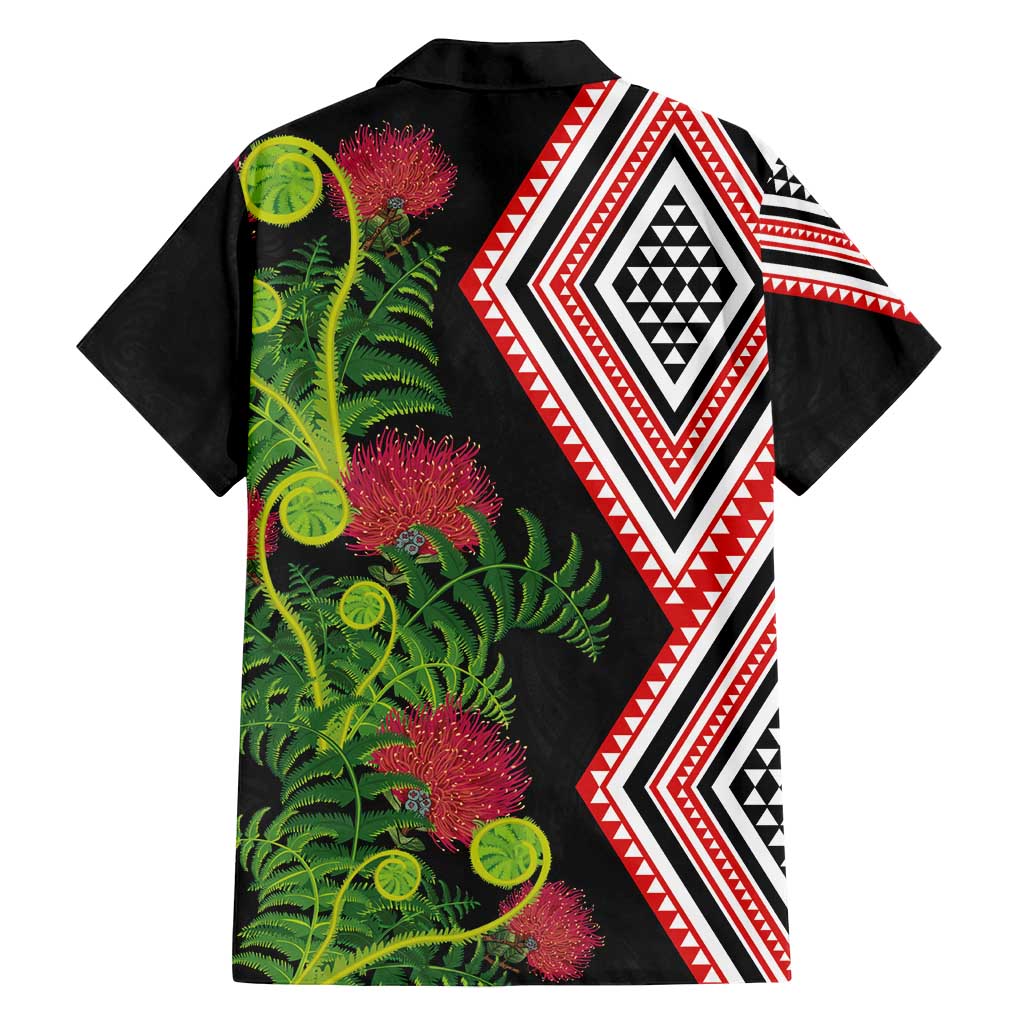 Aotearoa Tukutuku Motif Family Matching Off Shoulder Maxi Dress and Hawaiian Shirt Pohutukawa and Fern Leaves LT03 - Polynesian Pride