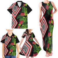 Aotearoa Tukutuku Motif Family Matching Tank Maxi Dress and Hawaiian Shirt Pohutukawa and Fern Leaves LT03 - Polynesian Pride