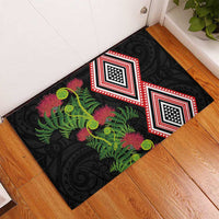 Aotearoa Tukutuku Motif Rubber Doormat Pohutukawa and Fern Leaves
