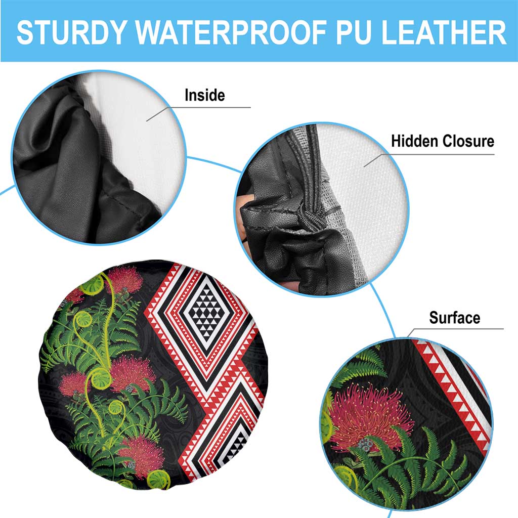 Aotearoa Tukutuku Motif Spare Tire Cover Pohutukawa and Fern Leaves