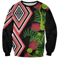 Aotearoa Tukutuku Motif Sweatshirt Pohutukawa and Fern Leaves