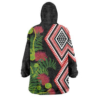Aotearoa Tukutuku Motif Wearable Blanket Hoodie Pohutukawa and Fern Leaves LT03 - Polynesian Pride