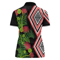 Aotearoa Tukutuku Motif Women Polo Shirt Pohutukawa and Fern Leaves LT03 - Polynesian Pride
