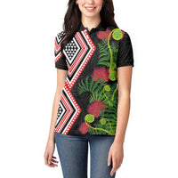 Aotearoa Tukutuku Motif Women Polo Shirt Pohutukawa and Fern Leaves LT03 - Polynesian Pride