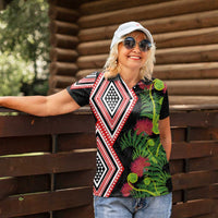Aotearoa Tukutuku Motif Women Polo Shirt Pohutukawa and Fern Leaves LT03 - Polynesian Pride